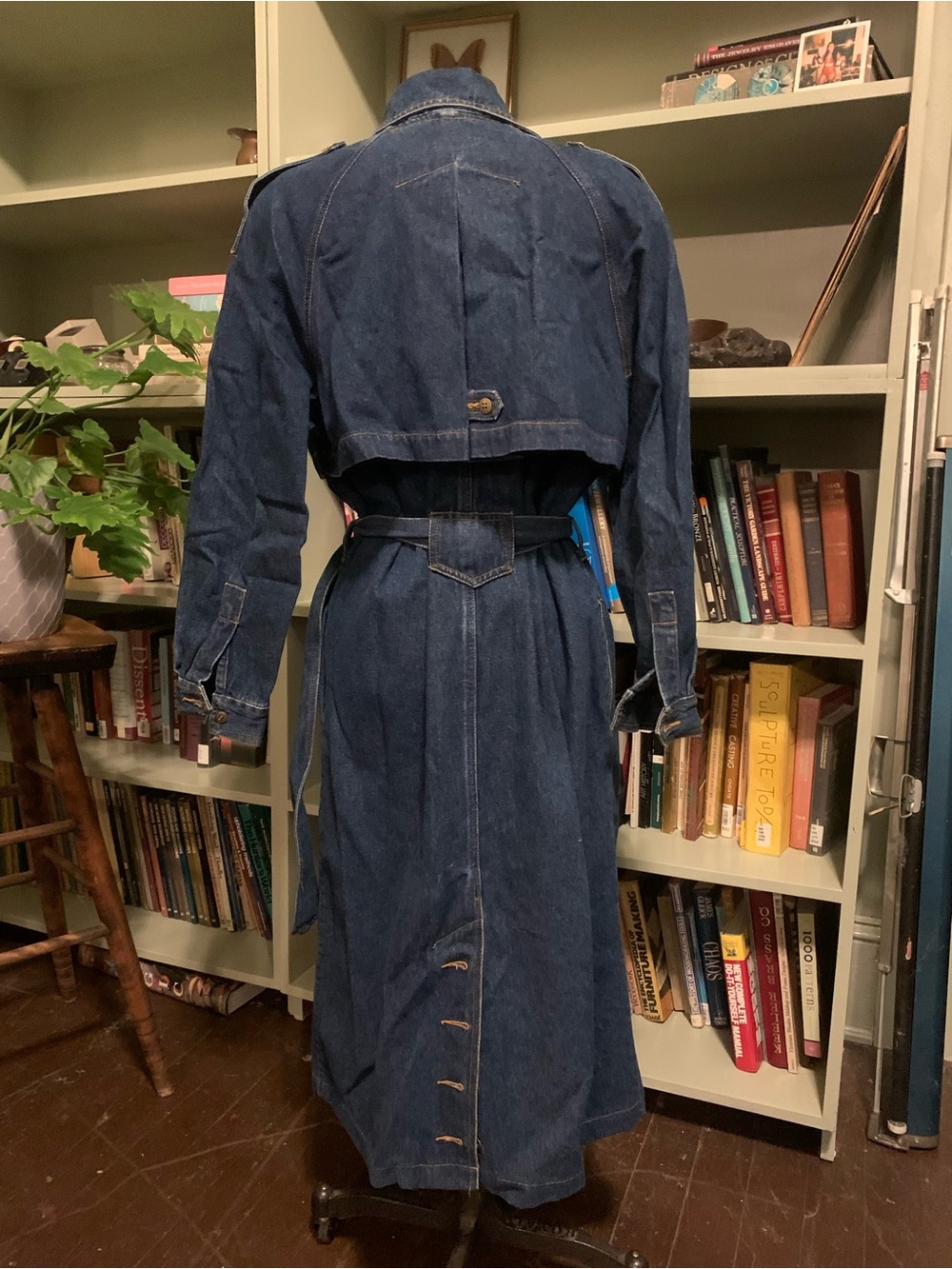 Dark Indigo Denim Trench Coat with Belt - Picture 4 of 5
